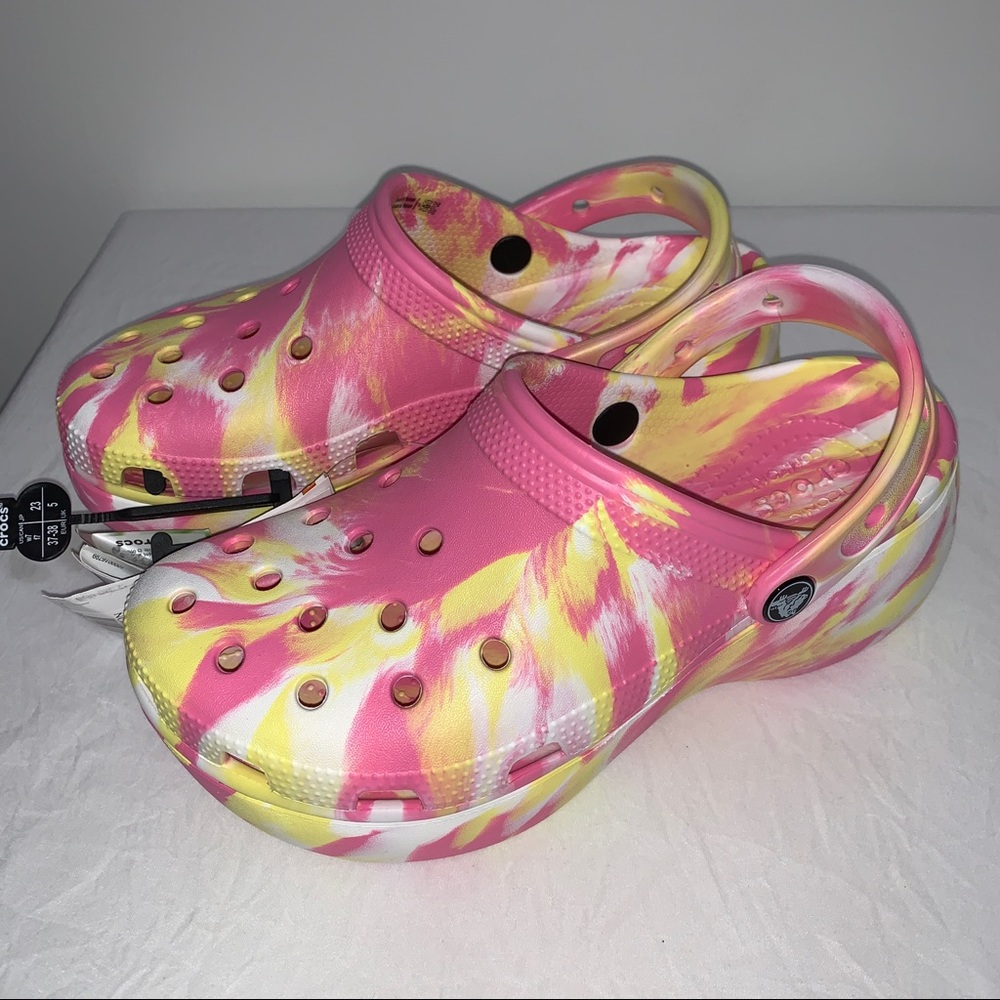 Women's Classic Platform Marbled Clog Pink and Yellow Size 7